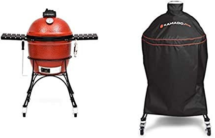 Kamado Joe® KJ23RH Classic I.™ 18-inch Portable Charcoal Grill in Red + Funda para barbacoa de carbón Kamado Joe® Clásico Joe en negro