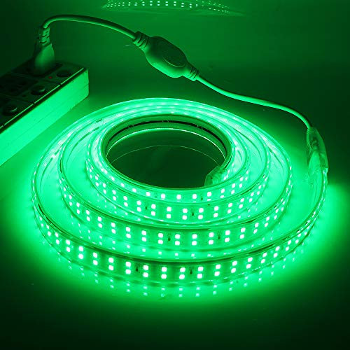 XUNATA Doppelreihe Grün LED Strip Streifen, 220V 2835 SMD 180leds/m IP65 Wasserdicht, Flexibel LED Lichtband Seil Licht Schlauch für Hausbeleuchtung Dekor Bar (Grün, 10M)