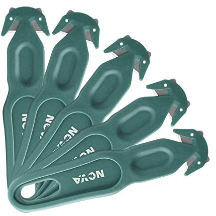 Nova Safety Cutter Tool, Safety Box Cutter Knife, Ergonomic Film Cutting Blade, Box, Strap, Carton, Package, Envelope and Letter Opener (Green, 5 pcs)