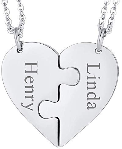 JewelryWe Personalisierte Paar Kette Herz - 2 Freundschaftsketten Edelstahl Herz Partner-Anhänger Partnerketten mit Gravur - Pärchen Anhänger Halskette für Damen Herren