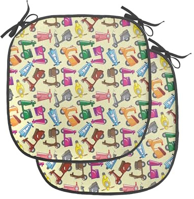 Ambesonne Motorcycle Chair Seating Cushion Set of 2, Colorful Motorcycles Pattern with Fun Style Art, Anti-Slip Seat Padding for Kitchen & Patio, 16x16, Blue Yellow