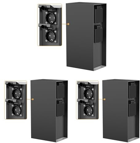 ledscom.de 3 Stück Garten Steckdosensäule POMI für außen, IP44, 4-Fach, Edelstahl, anthrazit, eckig, 23 cm