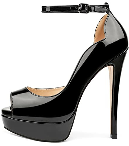 MERUMOTE Women's Peep Toe Platforms High Heels Dress Party Pumps 6 inch Heels Black 10.5US