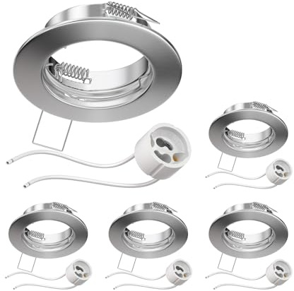 ledscom.de 5x Decken-Einbaurahmen FERE Einbaurahmen chrom matt (LED/Halogen/GU10/MR16/PAR16/50mm) inkl. GU10 Fassung