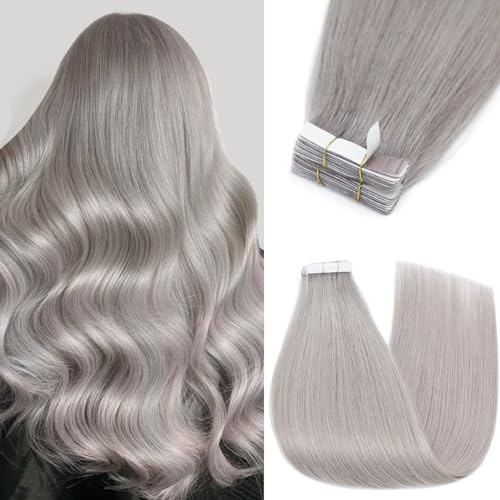 Silk-co Tape Extensions Echthaar 10 Stück 20g, Remy Tape in Extensions Haarverlängerung, Skin Weft Echthaar Haarextensions für dünnes Haar 30cm # Grau