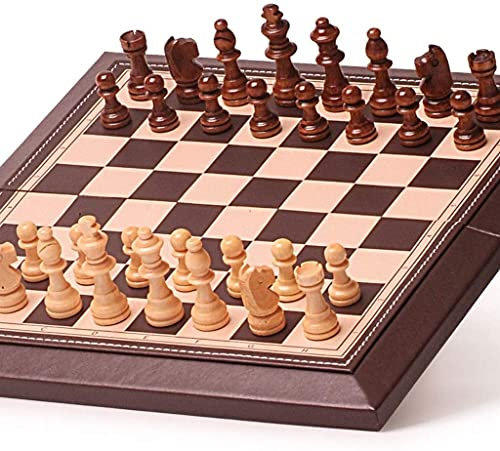 YMXWFC Schachset Tragbares faltbares Schachbrett aus Leder, magnetisches Schachbrettspiel für Party, Familie, Aktivitäten, Holzschachfigur