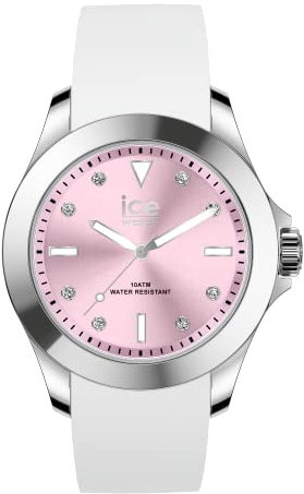 Ice-Watch - ICE steel White pastel pink - Weiße Damenuhr mit Silikonarmband - 020382 (Medium)
