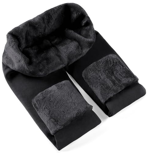 ZLLW Winter Warm Fleece Lined Leggings for Women, High Waisted Thick Thermal Velvet Tights, Black, S-M