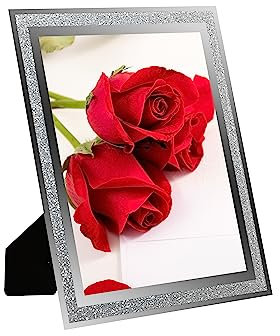 LOKCASA 8x10 Glass Photo Picture Frames,Sparkly Silver Border Frames for Wedding Family etc. Photos