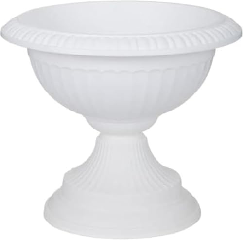 PREMZO Classical Round Grecian URN Patio Pots 42 CM Flower Planter Outdoor Or Indoor Plant Plastic Base Home Garden Wedding Flower Porch Front Door Planter (WHITE)