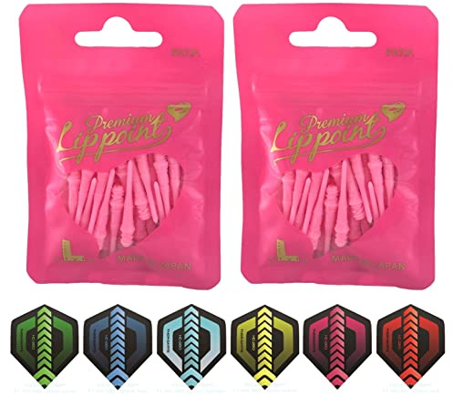THOR-DARTS L-Style Dartspitzen im Doppelpack Flights (2x30 Stück + 1 Set Flights) rosa Premium Lippoint 2BA Standard-Gewinde, Plastic Soft Tip Dart Points (60er Pack) 2BA Thread
