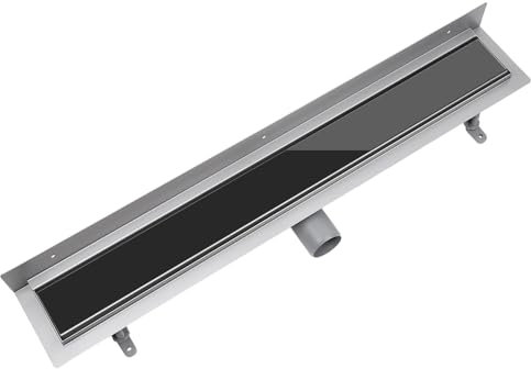 VOGI Duschrinne mit Wandaufkantung Edelstahl Komplettset (Wandablauf) mit dem Rost SCHWARZES GLAS inkl. Siphon mit Geruchsstop, 25 Jahre Garantie, Länge 100 cm