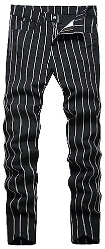 TENGINE Pantalon chino à carreaux pour homme, coupe ajustée, coupe ajustée, robe de golf, affaires, pantalon décontracté, rayures noires, 58