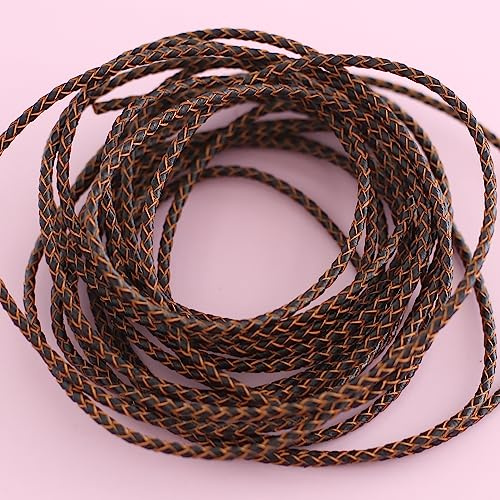 YIEUR 5m geflochtene Lederschnur, Schwarz-beige Leather Cord Chain, 3mm runde Lederriemen, Bunte echt Lederband Kette für DIY Handwerk (Mix)
