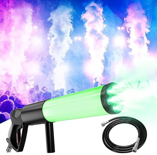 Pistola CO2, Maquina Humo, Maquina de Humo para Fiestas con 6 Perlas LED, Efecto RGB, para Bodas, Pubs, Fiestas, Actuaciones Musicales, Halloween, Navidad