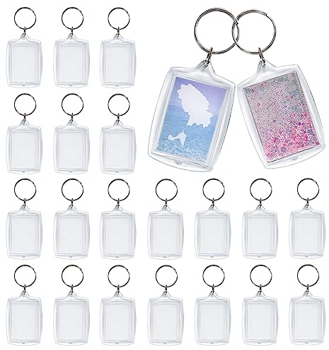 Hazrcvr Porte Clef Photo 25 Pièces Porte Cle Transparent pour Photo Porte-clés Photo Vierge Porte Clé Photo Transparent avec Anneau Photo Clé avec Anneau DIY Porte-Clés Rectangle Personnalisé