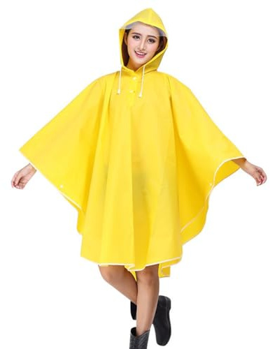Ceestyle Raincoat Cape de Pluie Femme Portable EVA Manteau Imperméable Poncho à Capuche pour Moto/Vélo Environnement pour Voyage/Camping/Randonnée/Vacances Yellow