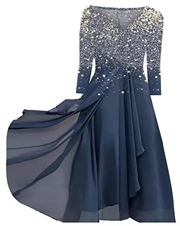 Partykleid Damen Glitzer Langarm A Linie Hochzeit Große Größen Festkleider Ballkleid Prinzessin Festlich Curvy Lang Abendkleider Midi Plus Size Elegant Paillettenkleid Glitzerkleid