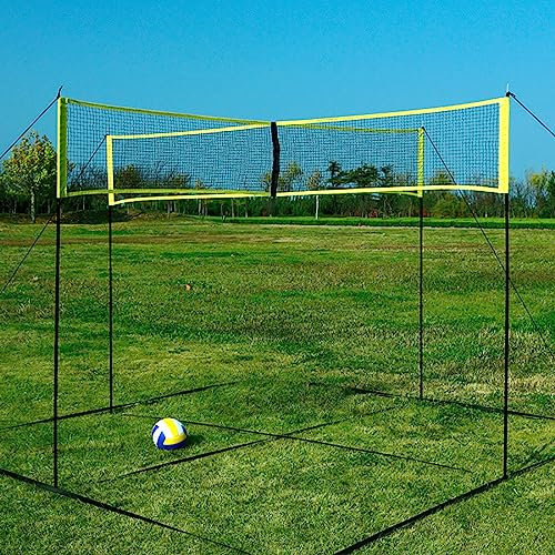 Viereckiges Volleyballnetz, tragbares Cross-Volleyballnetz für Vier Spieler, höhenverstellbar, Seilnetz aus PE-Material, für Hinterhof, Strand, einfach einzurichtendes Volleyballnetz im Freien