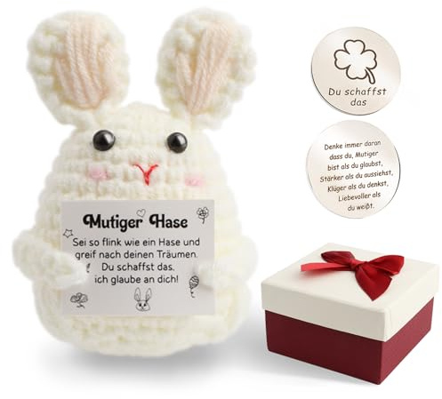 WALLFID Pocket Hug Positive Kaninchen,Kreative Gestrickte Kaninchen und Hugs-Glücksbringer,Motivationsgeschenke,Glücksbringer Prüfung,Positive Kartoffel Mutmacher Geschenk