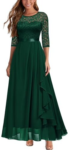MIUSOL Women's Vintage Floral Lace Half Sleeves Ruffles Trim Bridesmaids Party Gown Formal Maxi Dress (XX-Large, Dark Green)