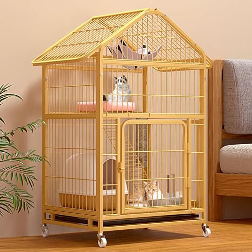 Großes Katzenkäfig, Katzengehege Aus Metall mit Rädern, Katzenbox Transportbox Katzengehege Balkon Katzenbox Groß, Katzenwohnung für 1-3 Katzen (Size : 27.9x21.2x46in)