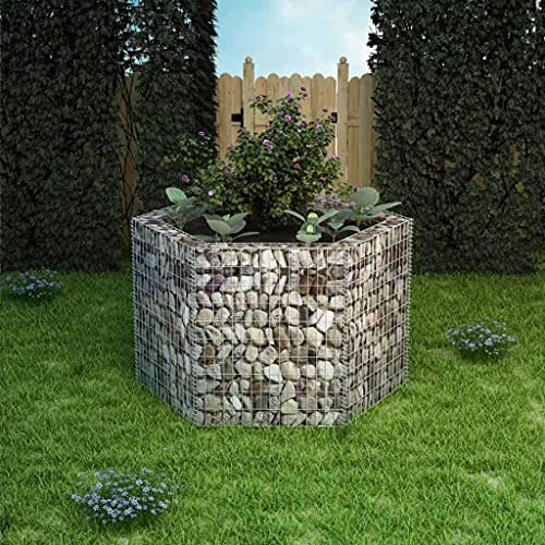 Gartenbeet, Blumenkästen，Garten-Hochbeete, Pflanzgefäße,Sechseckiges Gabionen-Hochbeet 160×140×100 cm Für Gärten, Außenbereiche, Balkone