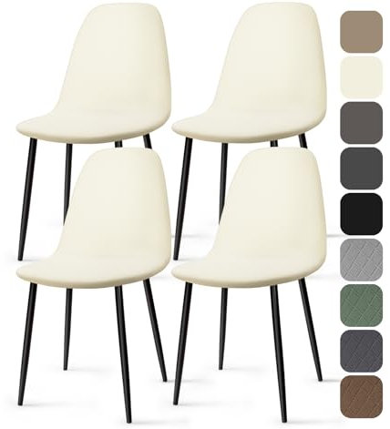 Fundas de Sillas de Comedor 4 Piezas Fundas Sillas Elásticas Ajustables Funda para Sillas de Cocina Modernas Lavables Cubiertas de Sillas para Comedor Hogar Hotel (Amarillo Crema, 4 Piezas)-KC