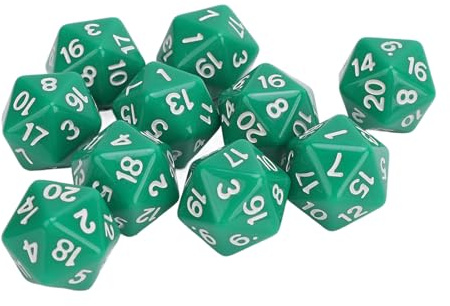 RTYUSWL 10er-Pack Polyedrische Würfel mit 20 Seiten, Praktische Mathe-Manipulation für DND-RPG-Tischspiele(Grün)