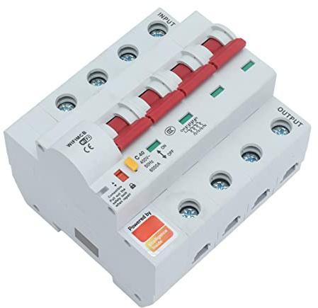 Interruptor de Circuito WiFi Inteligente 4 Polos, 40A, 400V, Control por App, Protección Anti-impulso 6000V, para Hogar, Oficina e Industrial