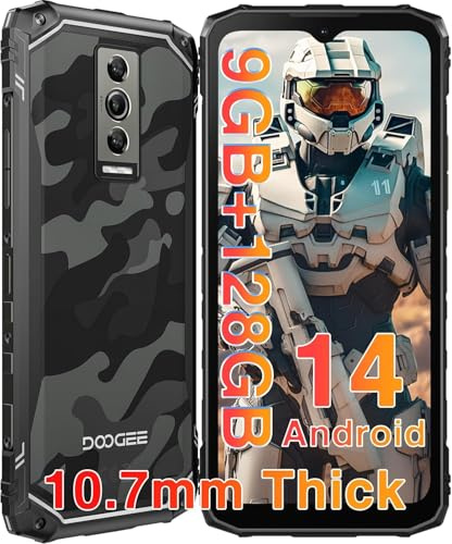 DOOGEE Blade 10 Téléphone Portable Robuste,9 Go de RAM 128 Go ROM Smartphone Android 14,écran Waterdrop HD+ de 6,56,Caméra 16MP+8MP,Triple Card Slot,IP68/IP69K for Outdoor (Camouflage Gray)