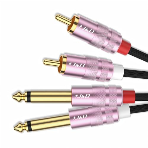 J&D Cable de Audio RCA a Jack 6,35 mm, Cable de Audio Estéreo Trenzado de Nylon, 2x Jack 6,35 mm TS a 2x RCA, Conectores Chapados en Oro para Amplificadores, Instrumentos, Equipos de Audio, 1.83 m