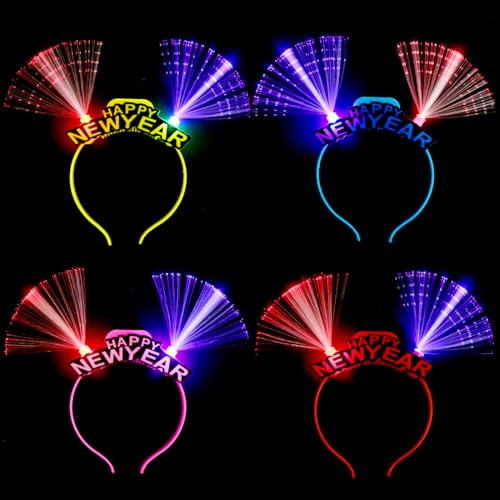 Meleager Happy New Year Haarreif, LED Haarschmuck, Silvester Haarreif,Haarschmuckfür New Years Eve