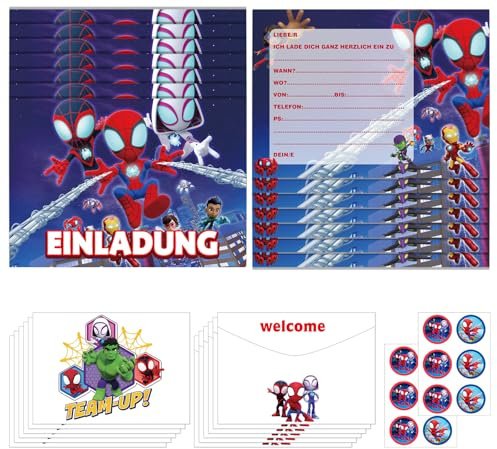 yumcute 12pcs Einladungen Spider Einladung Kindergeburtstag mit Umschlägen und Aufklebern Geburtstagsparty Einladungen,Partyeinladungen Superhelden Einladungen Kinder für Mädchen und Jungen
