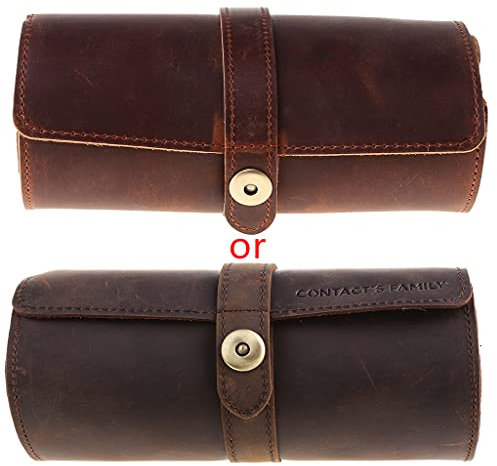DIIOOMIEEU Uhrenrolle aus echtem Leder mit 3 Fächern, tragbar, Vintage-Pferd, Leder-Display, Uhren-Aufbewahrungsbox