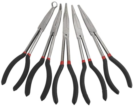 Zwfjcmsa 5PCS Long Needle Nose Pliers Set 25/45/90-Degree Angle, Straight,Curved Pliers,O-Shape Clamp Long Nose Pliers