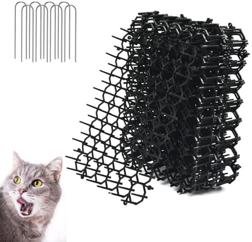 Tapis Anti Chat, Anti Chat Repousse Tapis Anti Chien avec Epine, Tapis Répulsif Chat, Répulsif Chat Extérieur, pour Les Jardins Intérieurs et Extérieurs, 8 Pièces, avec 8 Ancrage de Sol, 15 * 20CM