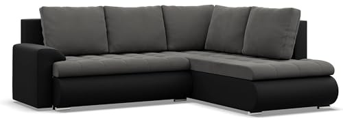 Mebligo - Ecksofa mit Schlaffunktion und 2 Bettkasten Dunkelgrau + Schwarz 230x89x200 (BxHxT) FORESTA - Rechts Eckcouch, Sofas & Couches, Couch L Form, Cauchsofa, Sofa Wohnzimmer, Ecke Sofa