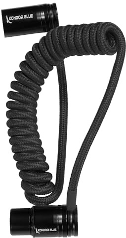 KONDOR BLUE | 12-24 Inch Coiled Low Profile Right Angle XLR Cable, 3-Pin Male to Female | Adjustable Angle Connectors, Shielded Balanced Audio for Cameras, Microphones, Mixers, Recorders | Black