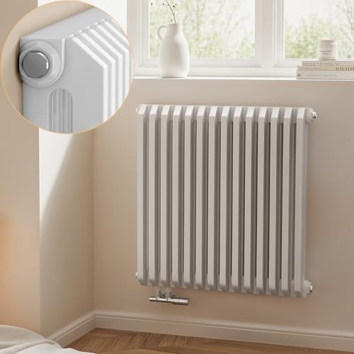EMKE D-Form Design Heizkörper 600x594 mm, Horizontal Flachheizkörper mit Seitenanschluss, Doppellagig Heizung Weiß 969W