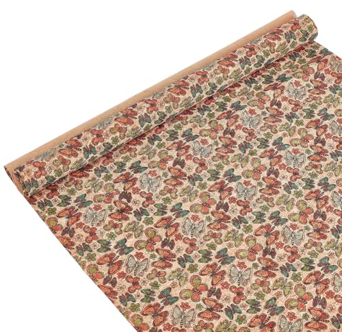 PH PandaHall 1.4x0.5m Tessuto di Sughero con Motivo Farfalle 0.5mm Fogli di Sughero Morbido in Stile Retrò per La Realizzazione di Borse Cucito Scrapbooking Artigianato in Legno Progetti Fai Da Te