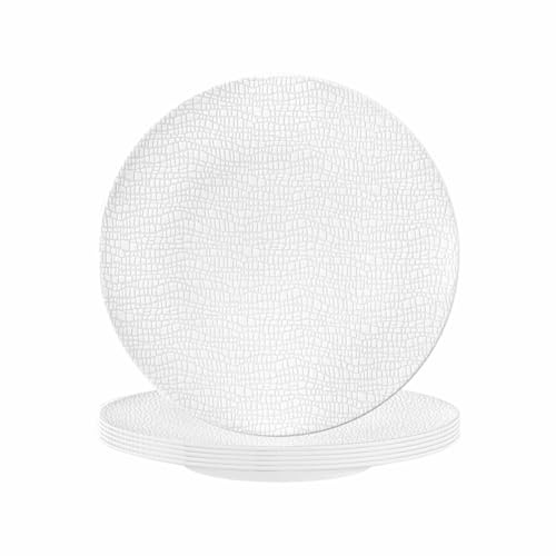Seltmann Weiden Life Fashion Luxury White Frühstücksteller 6er Set, 22.5 cm, Runde Dessertteller mit modernem Strukturdesign, Mix & Match Geschirr, Porzellan, Weiß