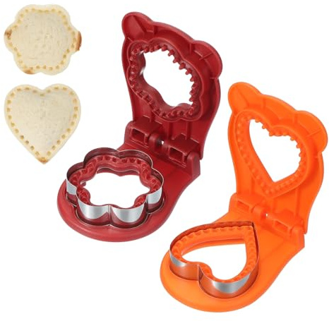 sourcing map 2 Pack Crustless Sandwich Cutter, Flower/Heart Shape Uncrustable Sandwich Maker Sealer Press Bread Cookie Cutter and Sealer for DIY Breakfast Lunch Afternoon Tea (Red/Orange)
