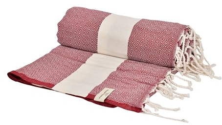 Tadussi® XXL Strandtuch, 200 x 200 cm, Baumwolle, Fouta-Stil, Stranddecke & Picknickdecke, Sandfrei, Schnell Trocknend (Rot, 200 x 200 cm)