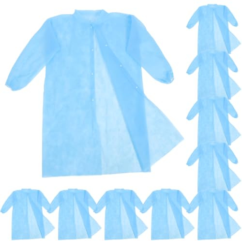 Angoily 10Pcs Disposable Non-Woven Lab Coats 3XL - 30g Premium PP Blue Dust-Proof Protective Coveralls with Snap Buttons - Breathable Workwear for Painting Cleaning Factory and Laboratory