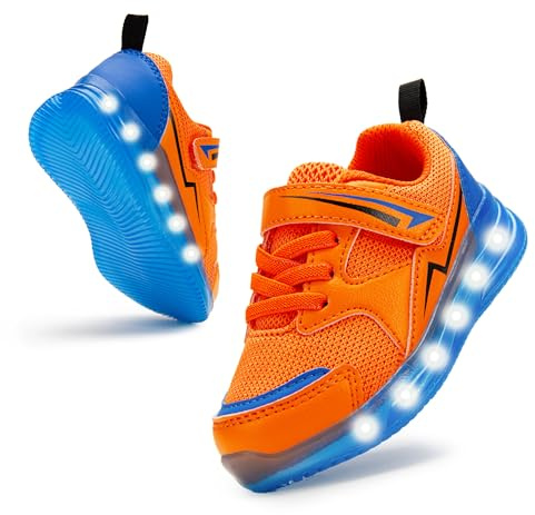 Floranate Toddler Boys Light Up Shoes LED Flashing Sneakers Orange Size 8