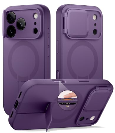 SURITCH Magnetisch hülle Kompatibel mit iPhone 17 Pro, Stoßfest Handyhülle Kratzfest Schutzhüllemit Kamera Steuertaste & Kameraabdeckung & verstellbarem Kickstand(Lila)