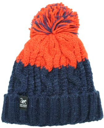 Surf Monkey Cappello invernale unisex con pompon taglia unica in pile interno, Blu marino / Arancio, Taglia unica