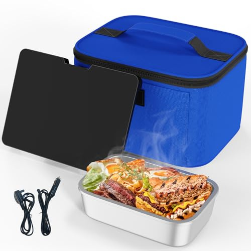 AICPAN Fiambrera Eléctrica de 80 W - 3 en 1 Gran Comida Térmico con Bolsa, Calentador de Comidas Pequeño, 12V/24V/220V para Coche, Camión, Oficina y Viajes, Azul