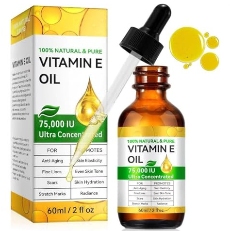 Vitamin E Öl Bio für Kosmetik 75.000 IU - 100% reines Vitamin E Oil für Gesicht, Haut & Körper - Natürliches Antioxidans gegen Falten & trockener Haut - Massageöl & Körperöl, Vitamin-E Tropfen, 60ml